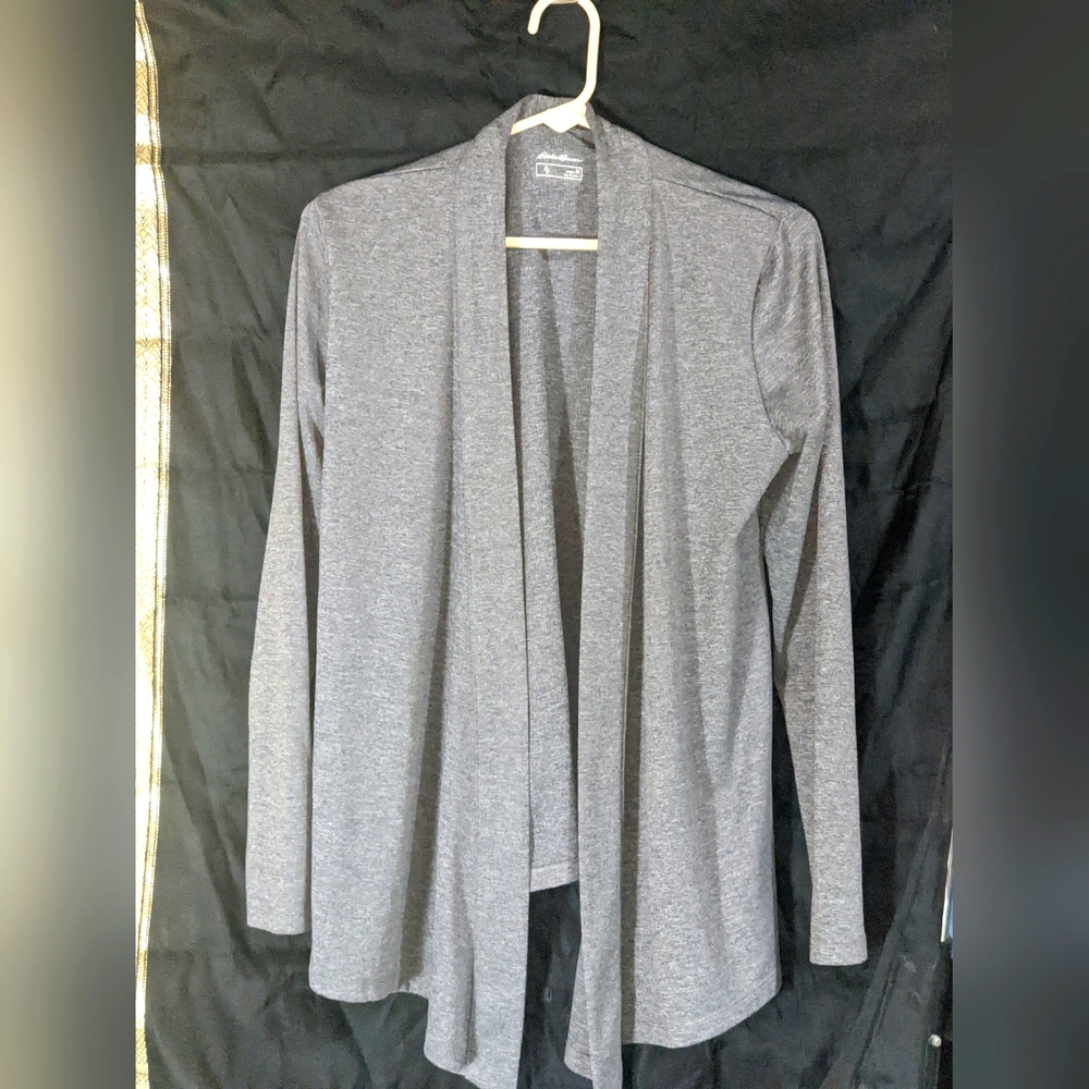 ❤️3/$20 - Eddie Bauer gray asymmetrical hem sweater open cardigan gray m…